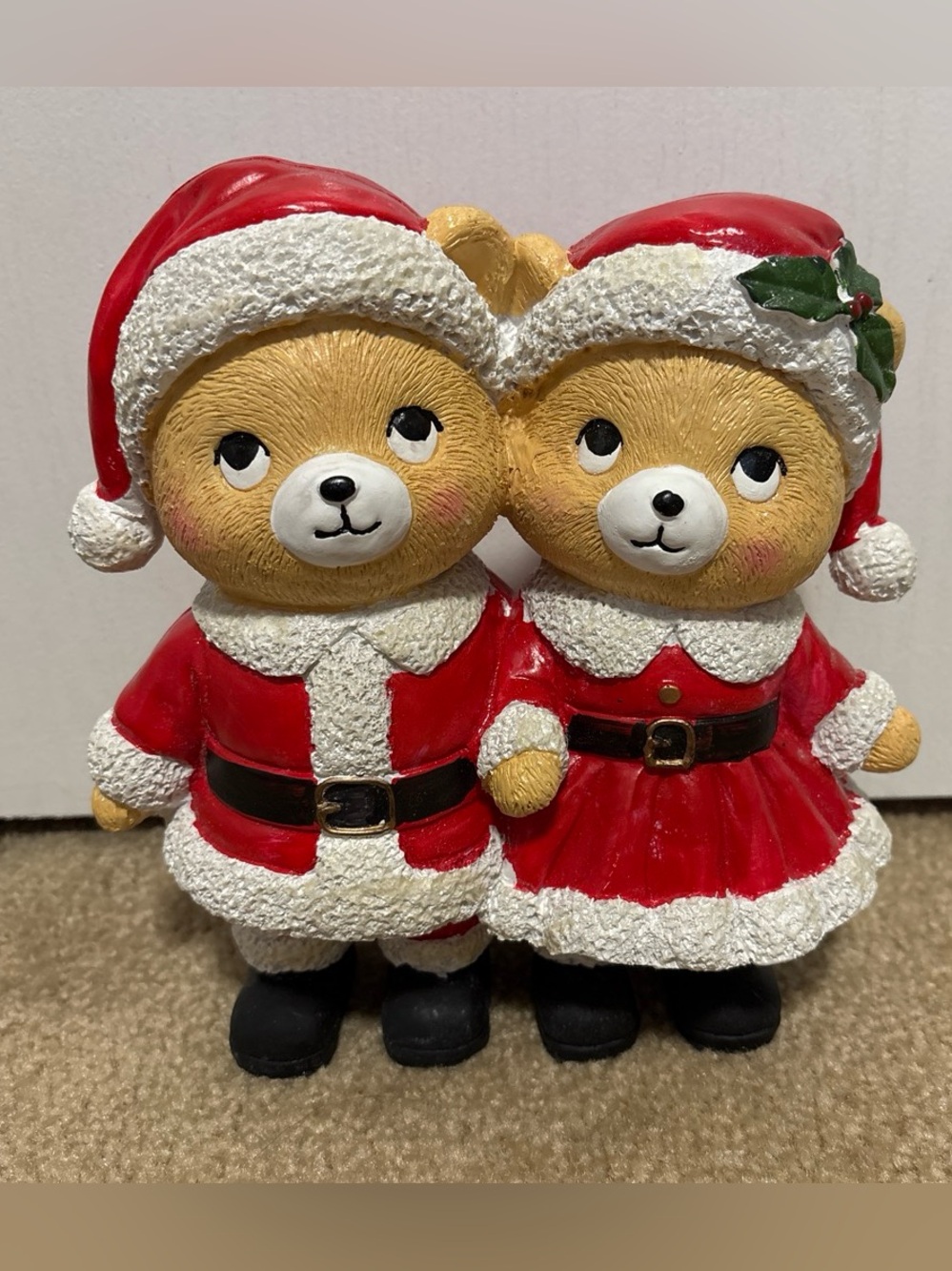 Festive Red Santa Bear Couple Small Pet Figurine